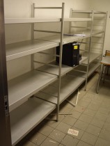 Kjøleromshyller i aluminium 179cm høyde, 40cm dybde, Alminor, 7 gavler og 20 hyller, pent brukt