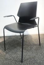Stablebar konferansestol i sort, sortlakkerte ben i metall, armlene, modell Lycra MS02-F, NY/UBRUKT