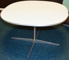 Fritz Hansen loungebord / kaffebord Supersirkulær, 75x75cm, H=47cm, hvit plate, alu kant, pent brukt
