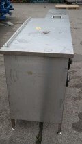 Arbeidsbenk med koppholdere / koppdispenser i rustfritt stål, 215x60cm, pent brukt