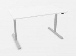 Skrivebord med elektrisk hevsenk i hvitt / grått fra Linak, 140x80cm, NY/UBRUKT