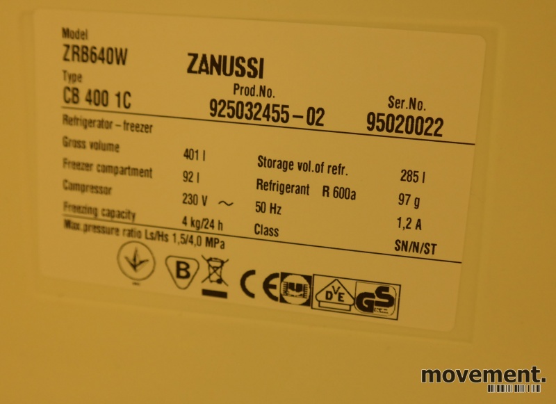 Solgt!Zanussi ZRB640W kjøleskap/kombiskap - 4 / 4
