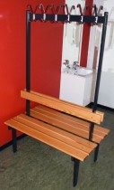 Garderobebenk, tosidig, i tre / stål, bredde 110cm, med 2x6 knagger, pent brukt