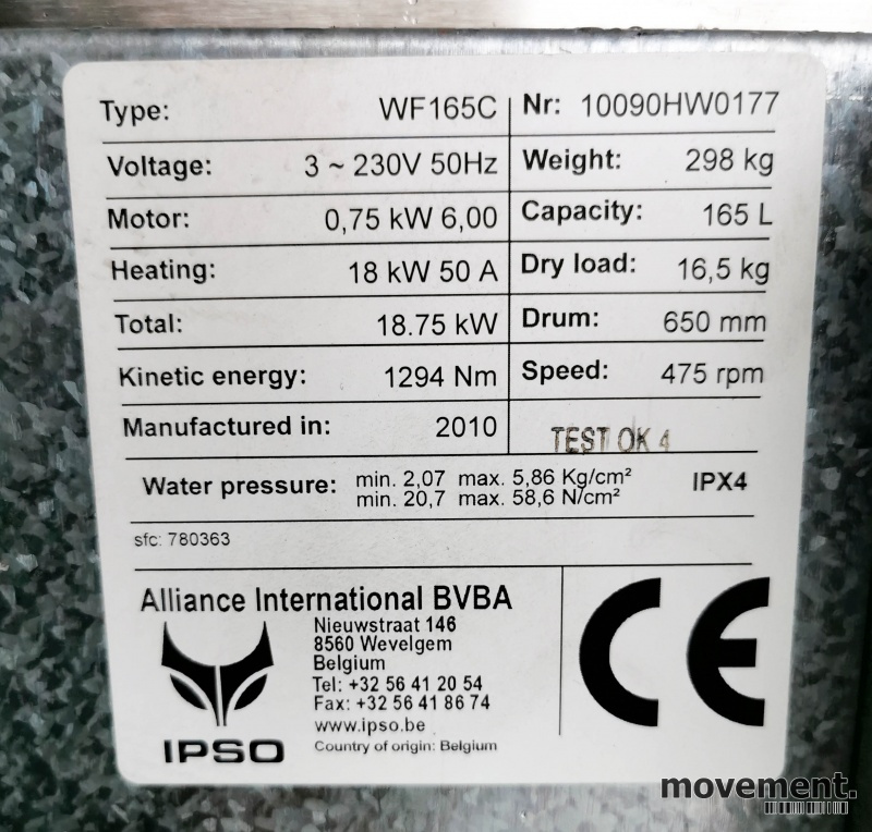 Solgt!Industrivaskemaskin IPSO WF165C, - 4 / 6