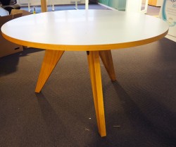 Rundt møtebord / konferansebord / kantinebord i hvitt / eik, Ø=120cm, pent brukt