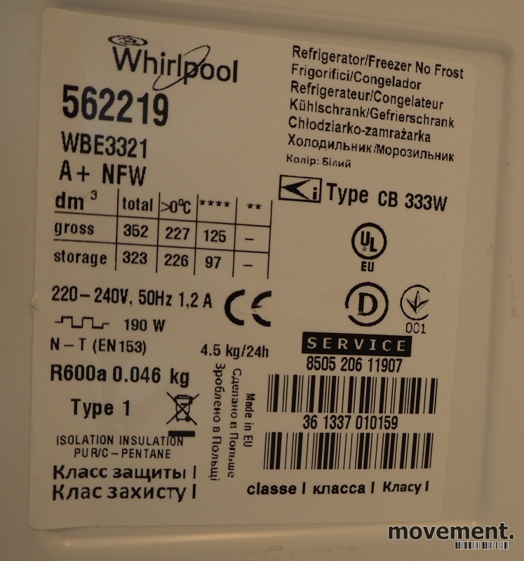 Solgt!Kjøleskap/kombiskap fra Whirlpool i - 2 / 2