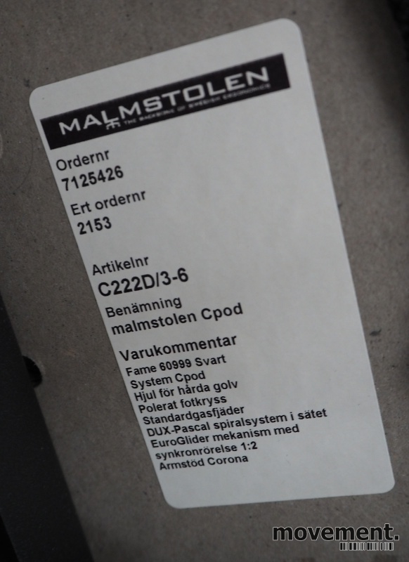 Solgt!Kontorstol fra Malmstolen, modell - 3 / 3