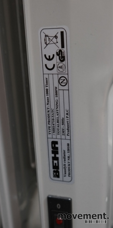 Solgt!Beha oljefylt ovn 1000W, timer, - 2 / 5