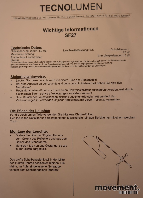 Solgt!Tecnolumen SF27 Bauhaus bordlampe i - 3 / 3
