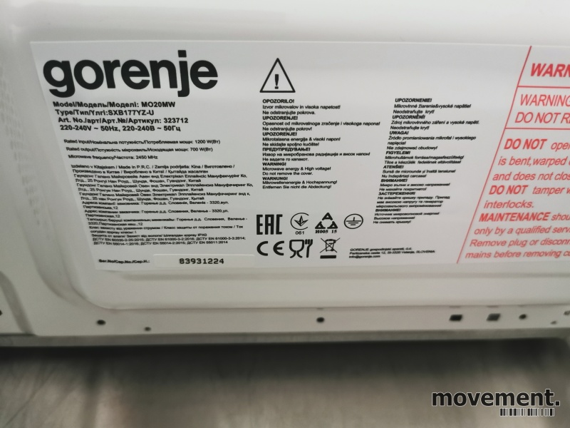 Solgt!Gorenje MO20MW mikrobølgeovn i - 3 / 3