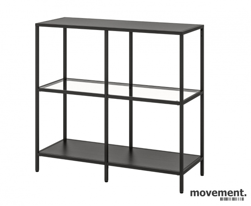 Solgt!Lav reol i sort / glass fra IKEA, - 1 / 2