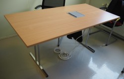 Konferansebord / klappbord i bøk laminat med kabelboks, understell i krom, 160x80cm bordplate, pent brukt