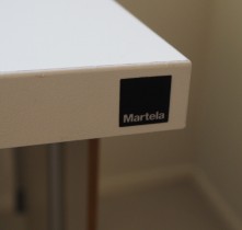 Skrivebord / hjørneløsning med elektrisk hevsenk fra Martela i hvitt / grått, 200x240, venstreløsning, pent brukt