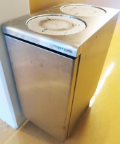 Tallerkendispenser fra Metos i rustfritt stål, 2 stk brønner, max tallerkenmål Ø=28cm, pent brukt