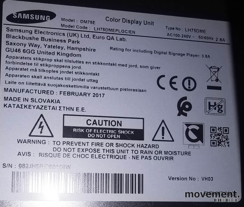 Solgt!Signage-skjerm 75toms fra Samsung. - 2 / 2