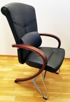 Komfortable møteromsstoler i sort skinn / kirsebær, Signet-serie frå Håg, pent brukt