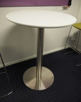 Barbord / ståbord i hvitt / satinert stål, Ø=80cm, høyde 105cm, pent brukt