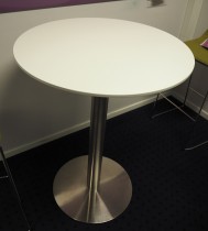 Barbord / ståbord i hvitt / satinert stål, Ø=80cm, høyde 105cm, pent brukt