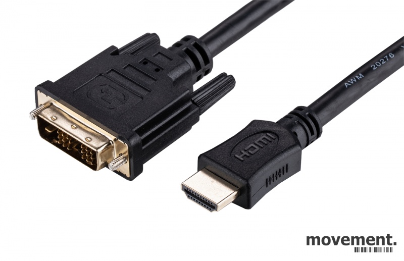 Solgt!Skjermkabel: HDMI A han - DVI-D