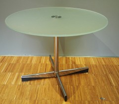Lite loungebord i glass/krom, ForaForm Planet, Ø=70cm, H=55cm, pent brukt