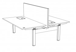 Dobbel hevsenk 160cm skrivebord i grå linoleum, sort understell, Holmris NomonoDuo, pent brukt