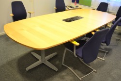 Møtebord i bøk / grått, Kinnarps T-serie, 280x120cm, passer 8-10 personer, pent brukt