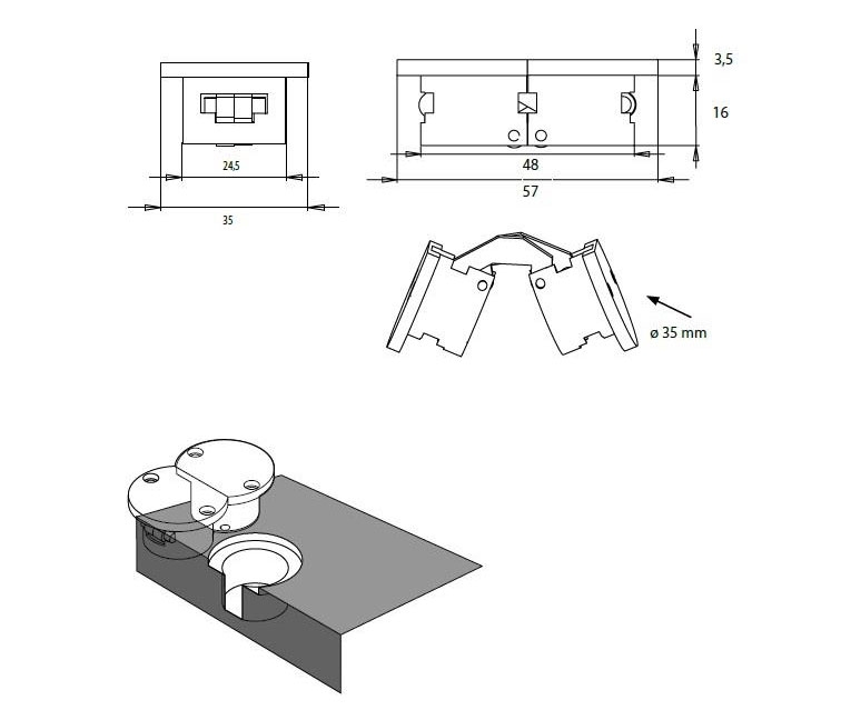 Tilbehør til kabelluke i møtebord: