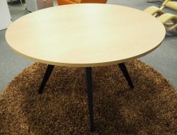 Rundt møtebord / spisebord i eikefiner / sortlakkert eik, Ø=120cm, pent brukt