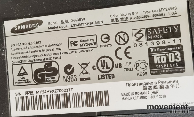 Solgt!Flatskjerm til PC: Samsung 2443BW, - 3 / 3