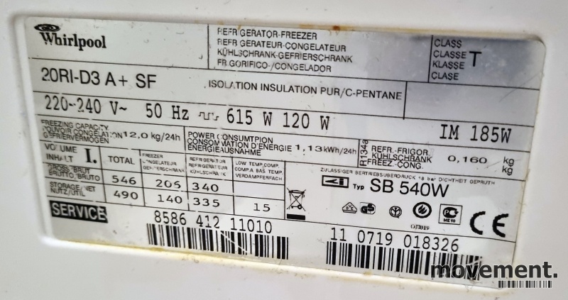 Solgt!Whirlpool 20RI-D3 A+ SFSide-by-side kjøleskap med fryser