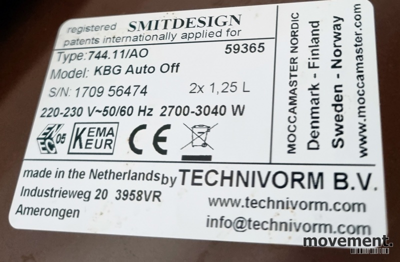 Solgt!Moccamaster dobbel kaffetrakter KBG - 2 / 2
