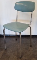 Vintage / retro stol i lyseblå skai / krom, pent brukt