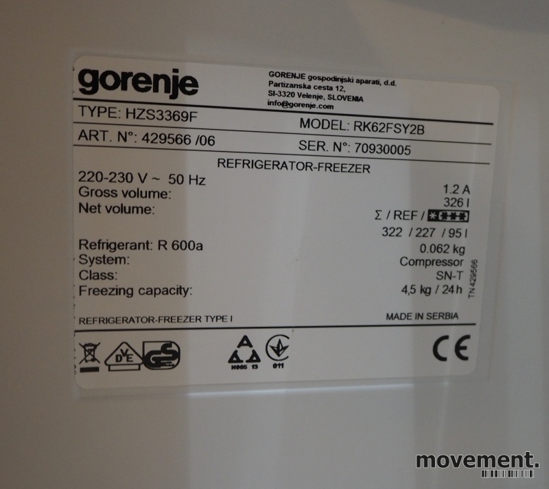 Solgt!Gorenje RK62FSY2B kjøleskap / - 3 / 3