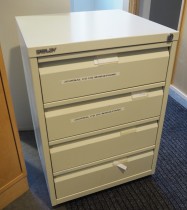 Bisley 4-skuffers skuffeseksjon / arkivskap i grålakkert stål, 50cm bredde, pent brukt