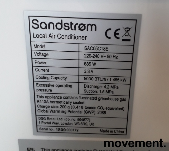 Solgt!Sandstrøm portabel aircondition - 4 / 4