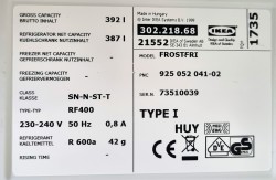 Ikea kjøleskap i rustfritt stål, modell Frostfri 302.218.68, 185,5cm høyde, pent brukt