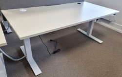 Elektrisk hevsenk skrivebord fra Martela, 160x80cm, beige bordplate / hvitt understell, pent brukt
