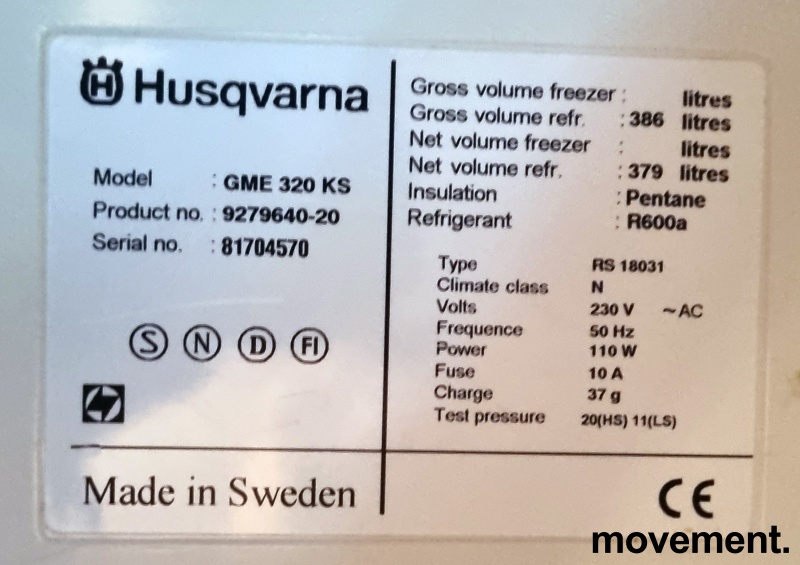 Solgt!Kjøleskap Husqvarna 180,5cm høyde, - 5 / 5