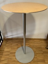 Barbord / ståbord med bordplate i aluminium belagt med bjerk finer, Ø=60cm, høyde 108cm, pent brukt