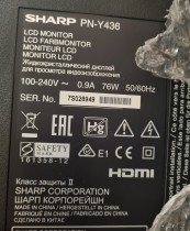 Sharp PN-Y436, 43toms Edgelit LED IPS flatskjerm, 1920x1080, pent brukt