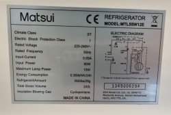 Kjøleskap fra Matsui, 55cm bredde, 143,5cm høyde, MTL55W12E, pent brukt