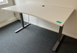 Elektrisk hevsenk skrivebord i hvitt / grått fra EFG, 160x90cm med innsving, pent brukt
