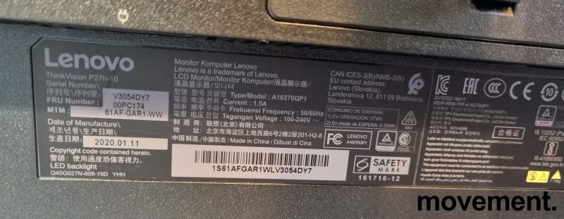 Solgt!Flatskjerm til PC: Lenovo P27h-10, - 3 / 3
