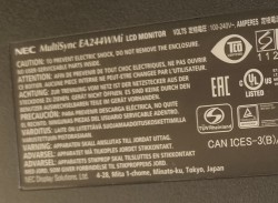 Flatskjerm til PC: NEC Multisync EA244WMi, 1920x1200 IPS, 24toms, USB/VGA/DVI/HDMI/DP, pent brukt