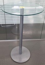 Rundt ståbord i glass / understell i grålakkert metall, Ø=65 H=111,5, pent brukt