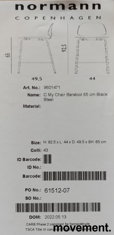 Solgt!Normann Copenhagen barstol, modell - 5 / 5