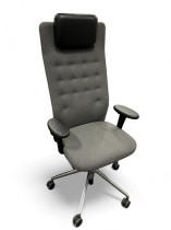 Kontorstol fra Vitra, ID Trim L, grått stoff, høy rygg, nakkepute i skinn, pent brukt