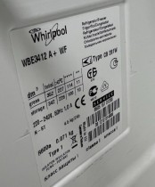 Kjøleskap/kombiskap fra Whirlpool i hvitt, 186,5cm høyde, modell WBE3412A, pent brukt
