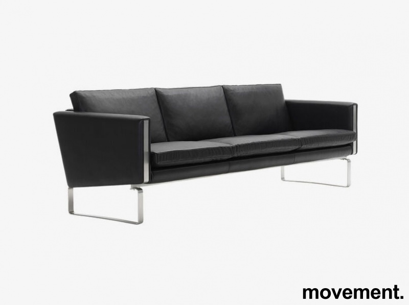 Designsofa i sort skinn 3seter, - 1 / 4