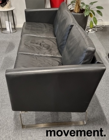 Solgt!Designsofa i sort skinn 3seter, - 3 / 4